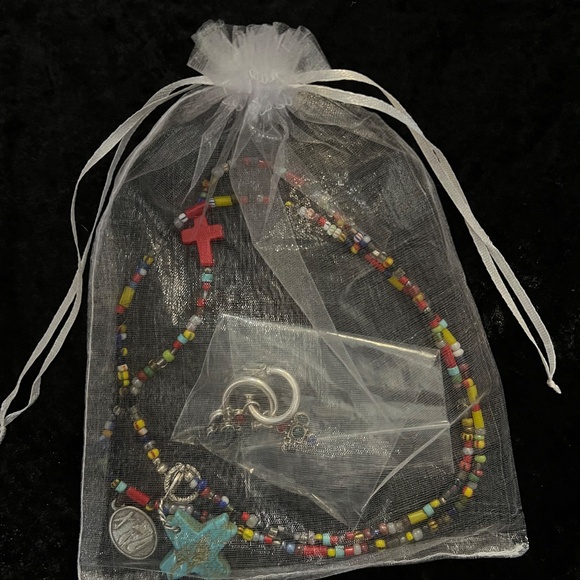 Curated Jewelry Set #9 - St. Christopher Necklace, Earrings (multicolor, silver) - Picture 7 of 7